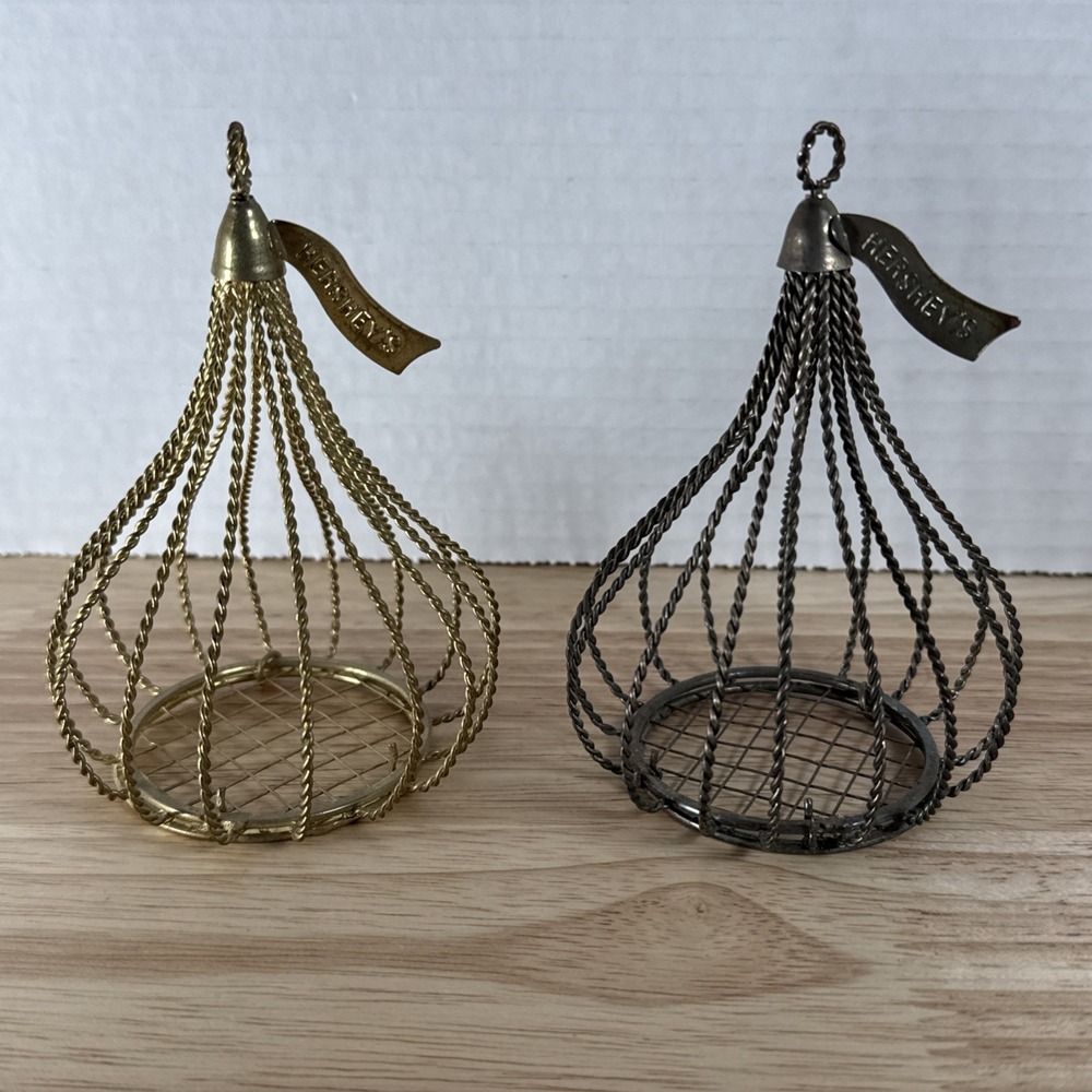 Hershey Kisses Keepsake Gold Silver Wire Kiss-Shaped Christmas Ornament Lot Of 2